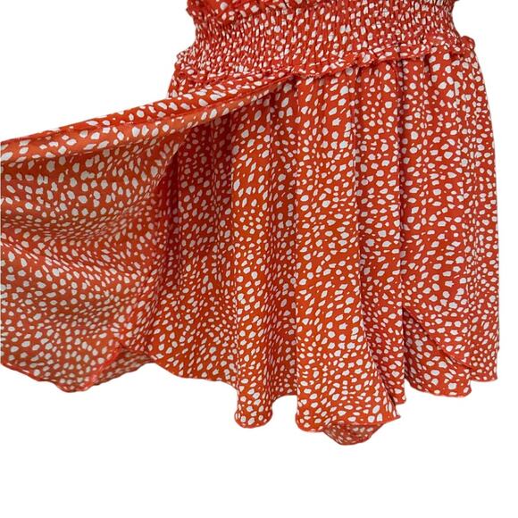 She + Sky Small Orange and White Spaghetti Strap Petal Skirt Romper - Picture 4 of 11